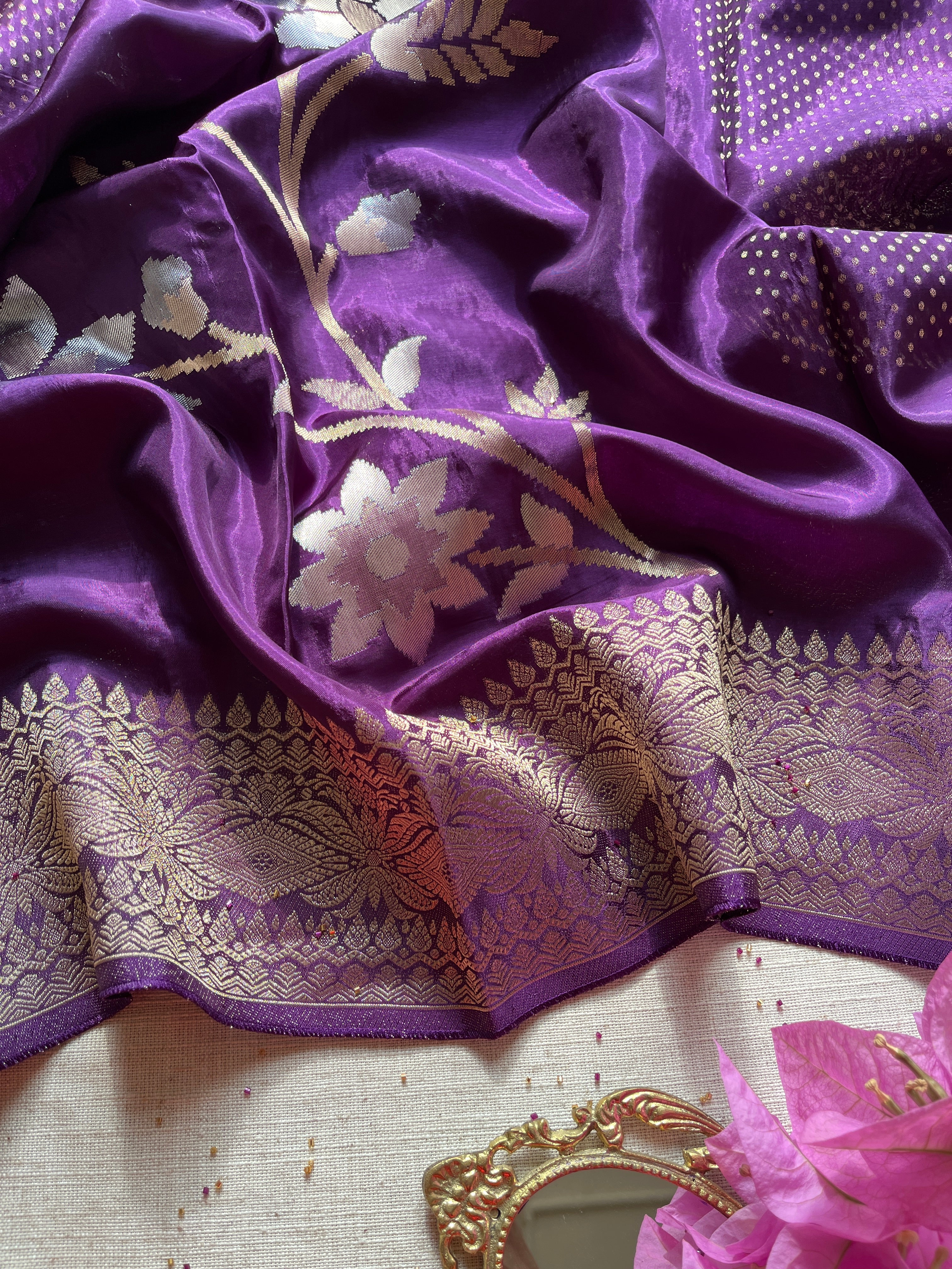 Purple Viscose Silk Saree